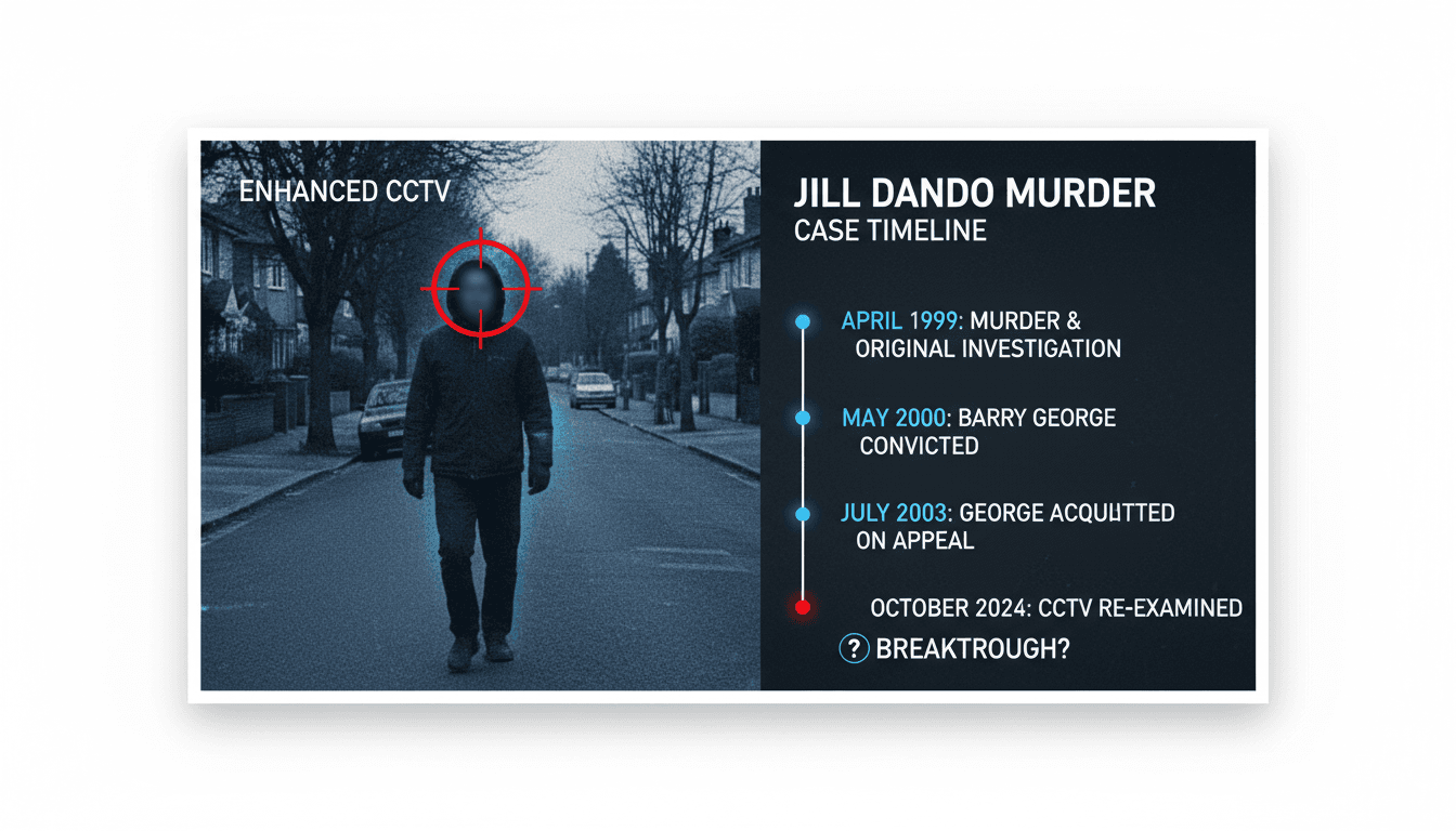 Enhanced CCTV footage from the Jill Dando murder investigation, showcasing the unidentified 'Man X' near the crime scene.