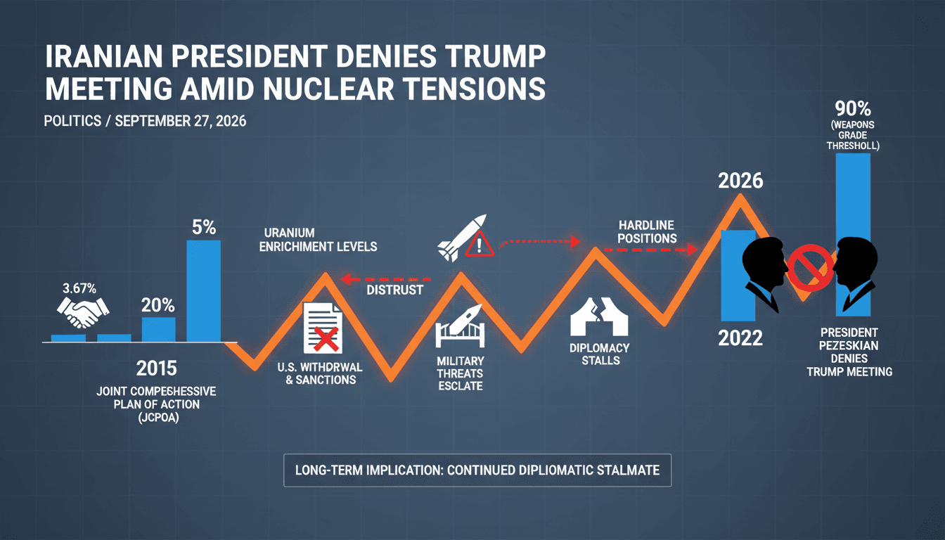 Infographic showing Iran's uranium enrichment levels and diplomatic timeline with the U.S.