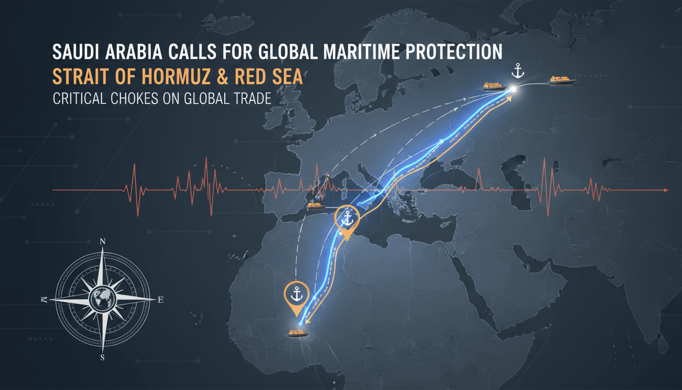 A map highlighting the Strait of Hormuz and Red Sea, emphasizing their importance for global trade and navigation security.