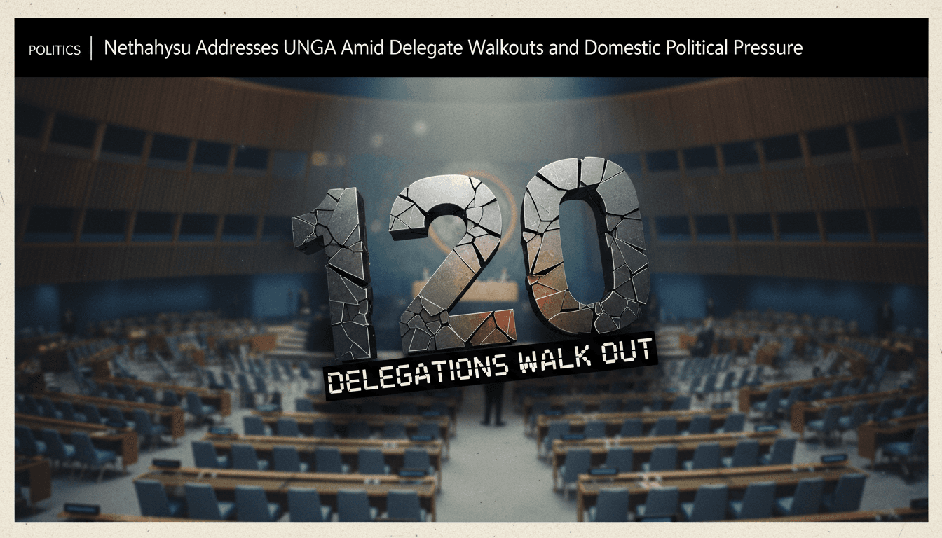A graphic illustrating the 77 delegations that walked out during Netanyahu's UNGA speech, highlighting international dissent.