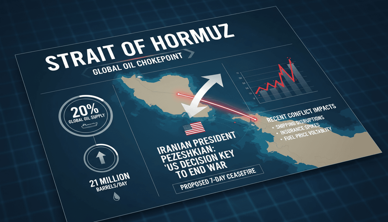 Map of the Strait of Hormuz highlighting its significance in global oil trade and the ongoing US-Iran conflict.