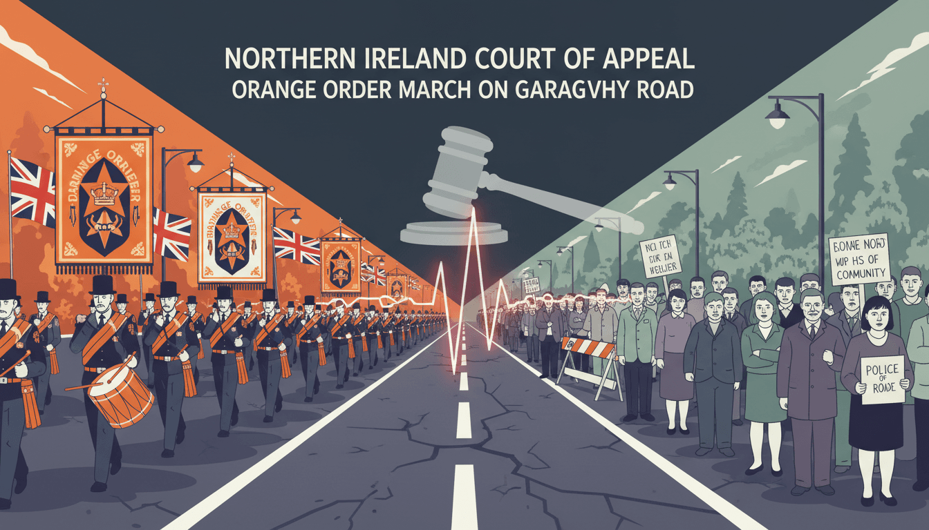 A vibrant image of the Orange Order parade on Garvaghy Road, showcasing cultural expressions amidst community tensions.