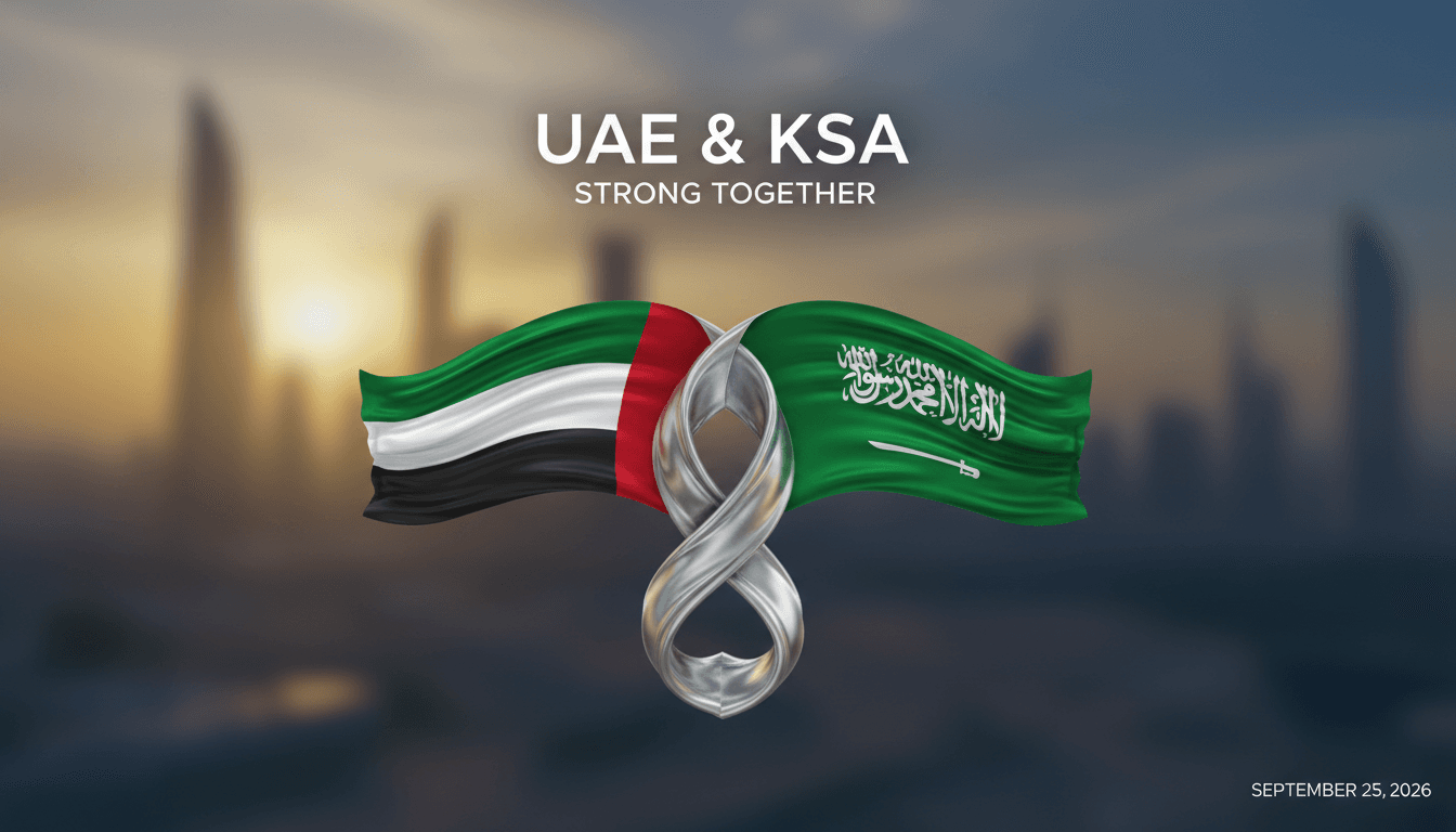 UAE and Saudi Arabia flags intertwined, representing strong diplomatic ties.