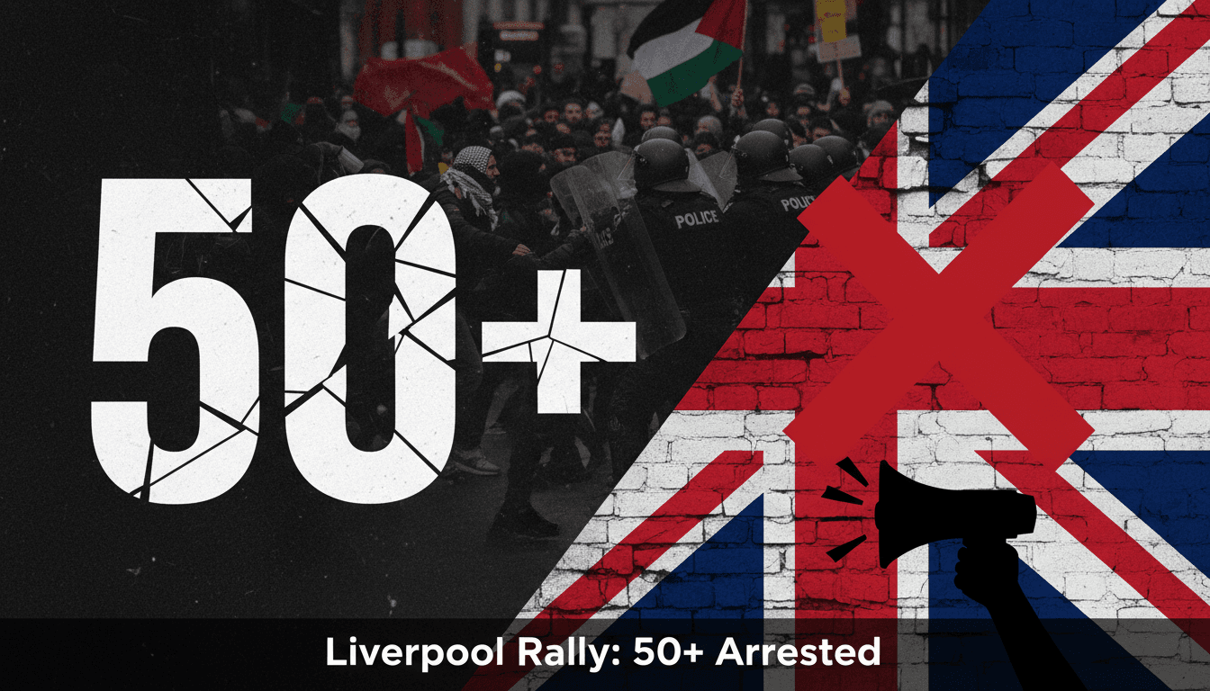 Protesters at a Liverpool rally supporting Palestine Action, highlighting the arrests and legal implications surrounding activism.