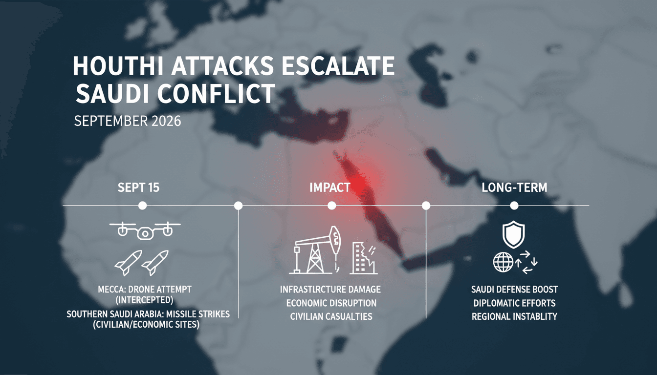 A dramatic visual of the Houthi drone attack attempt on Mecca, highlighting the conflict's impact on regional stability.