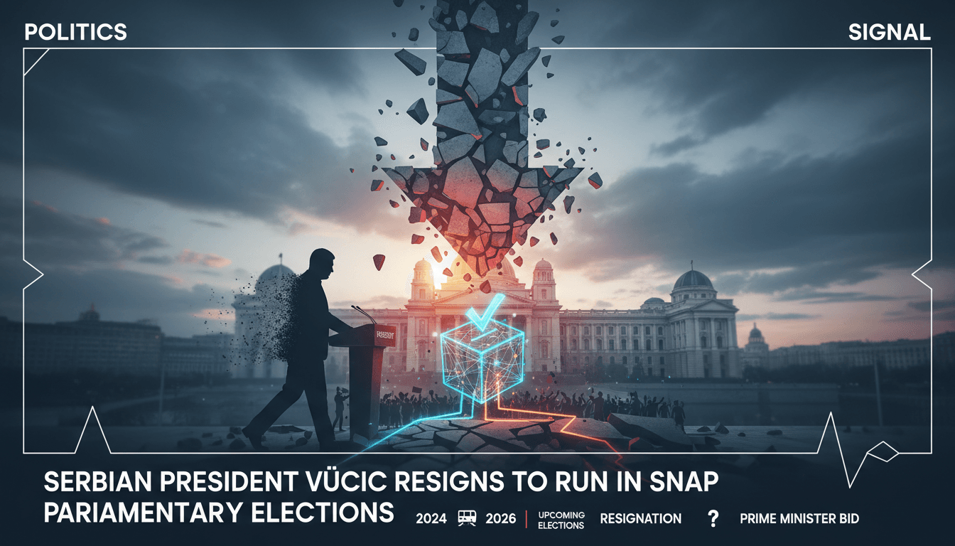 A graphic depicting the political shift in Serbia following Vucic's resignation amid protests.