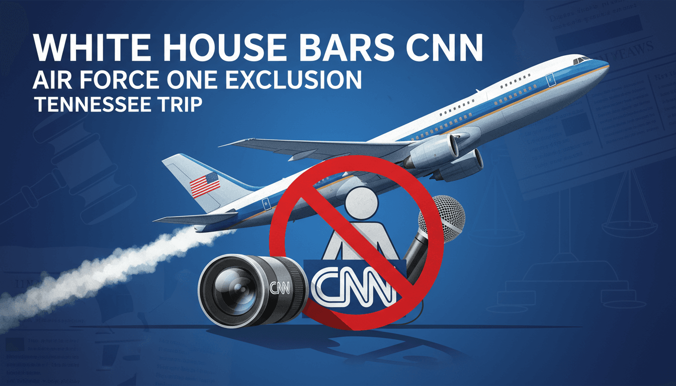 A graphic showing Air Force One with CNN logo crossed out, symbolizing media access restrictions.