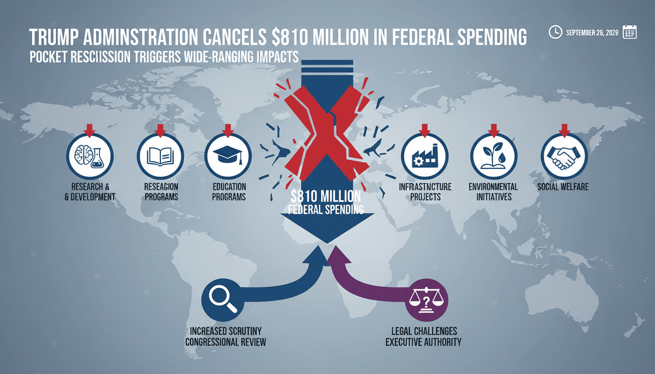Infographic showing the impact of Trump's $810 million pocket rescission on federal funding programs.