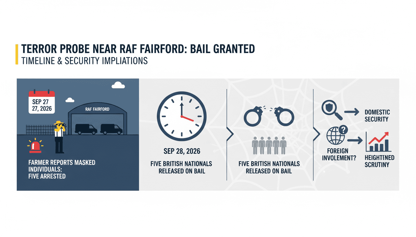 A visual timeline of the RAF Fairford arrests and ongoing investigations into the suspected terror plot.