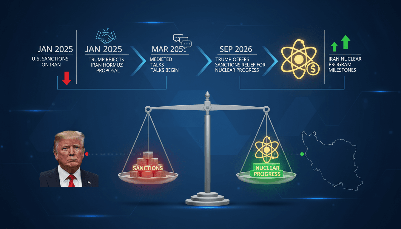 Infographic illustrating the timeline of U.S.-Iran sanctions and key negotiation milestones.