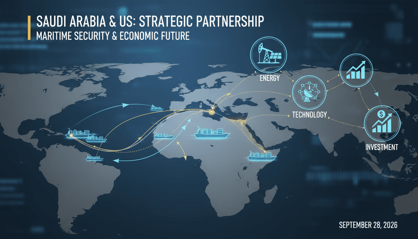 Saudi Foreign Minister and U.S. Secretary of State discussing maritime security and investment commitments.