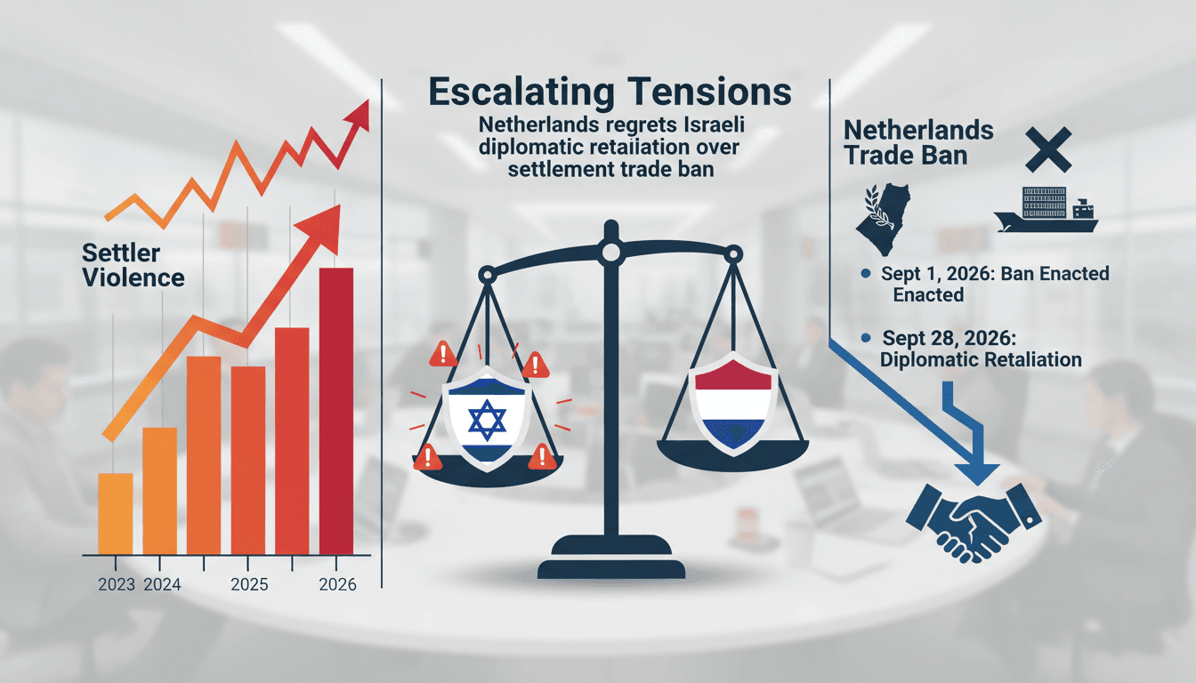 A visual representation of the Netherlands' trade ban on Israeli settlements and the resulting diplomatic tensions.
