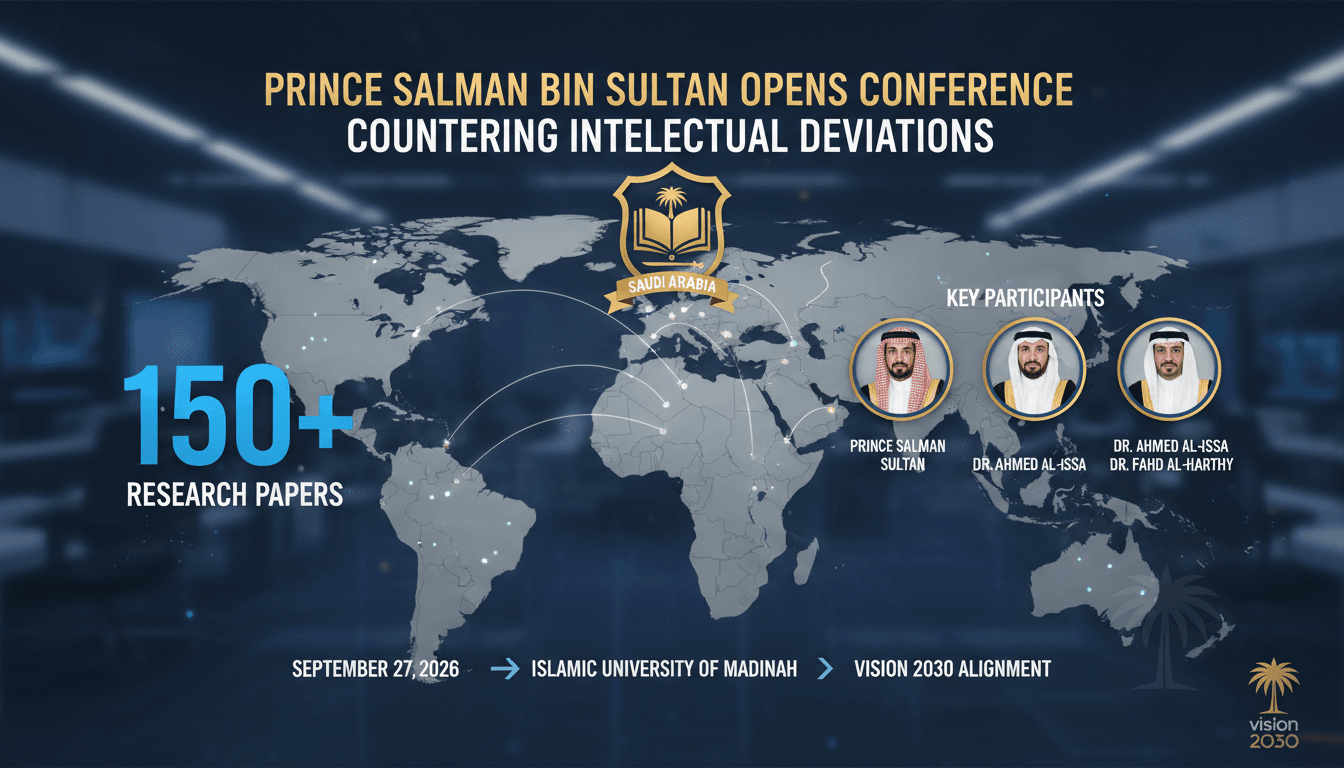 Prince Salman bin Sultan at the conference on Saudi efforts to counter intellectual deviations, showcasing scholarly engagement.