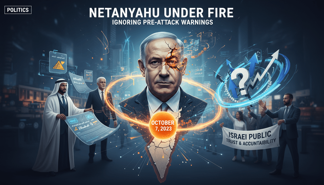 A graphic showing the political landscape in Israel, focusing on Netanyahu and intelligence failures.