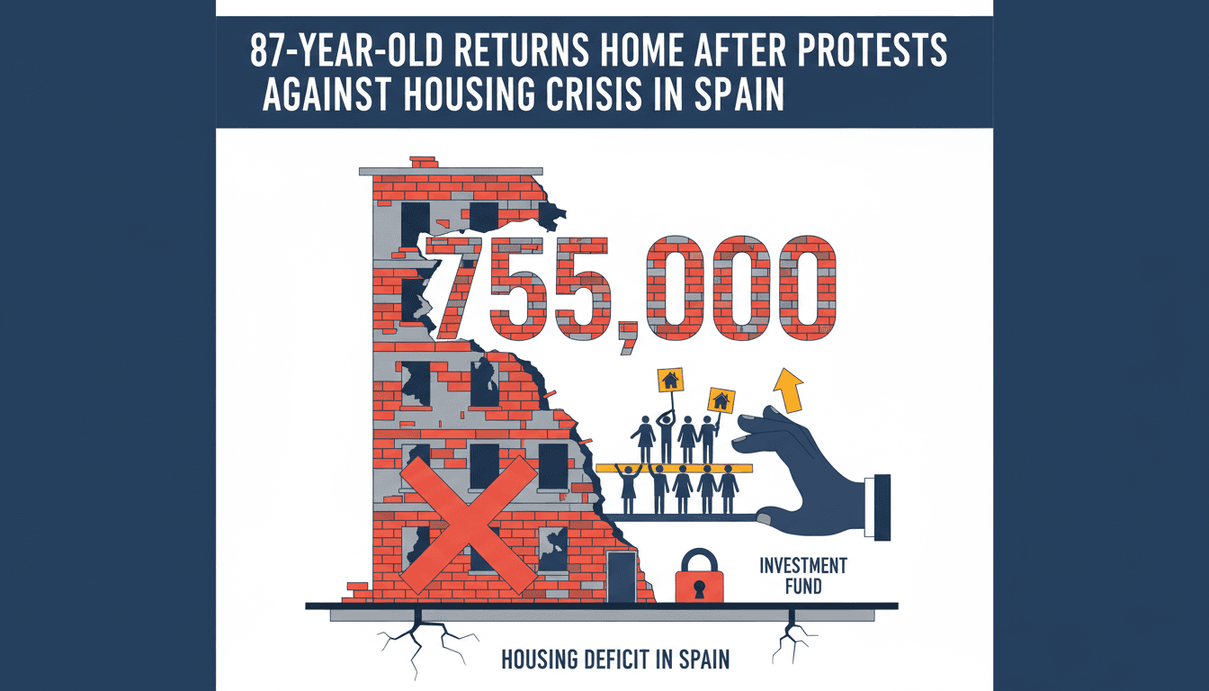 A visual representation of the housing crisis in Spain, focusing on the 755,000 home deficit and tenant struggles.