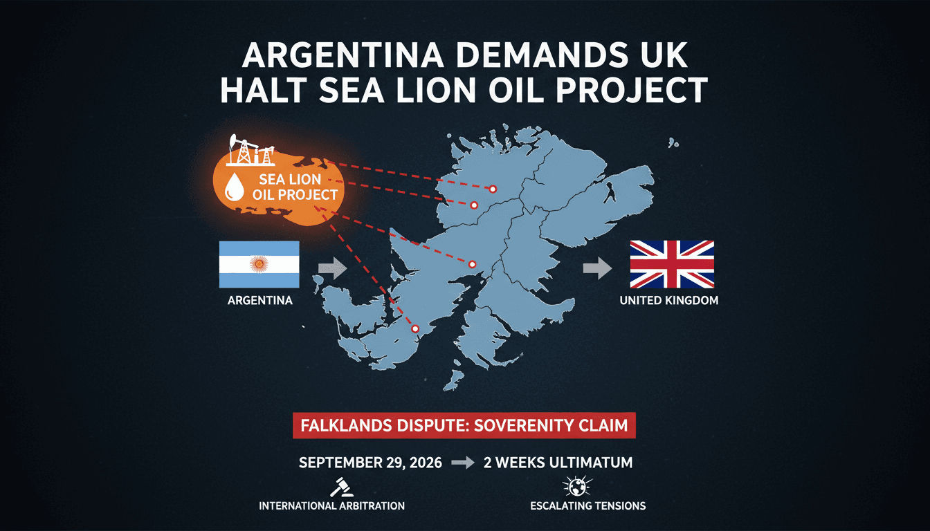 Map of the Falkland Islands showing disputed waters and Sea Lion oil reserves.