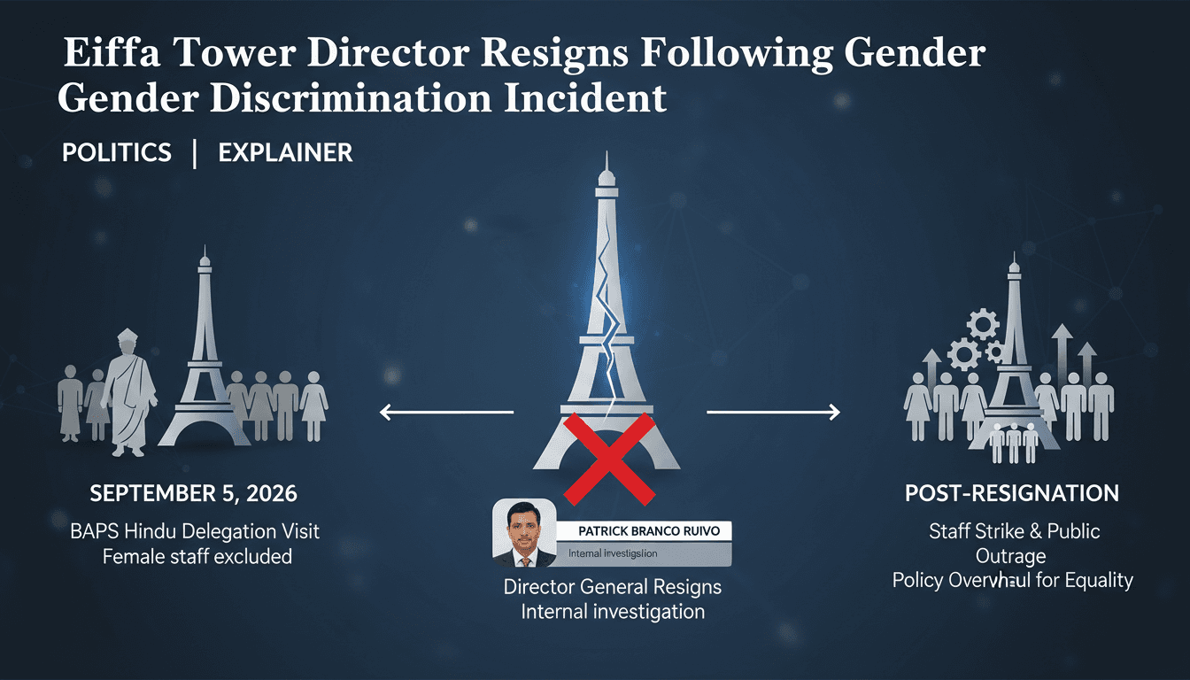 A visual timeline of the Eiffel Tower incident involving gender policy and BAPS delegation visit.