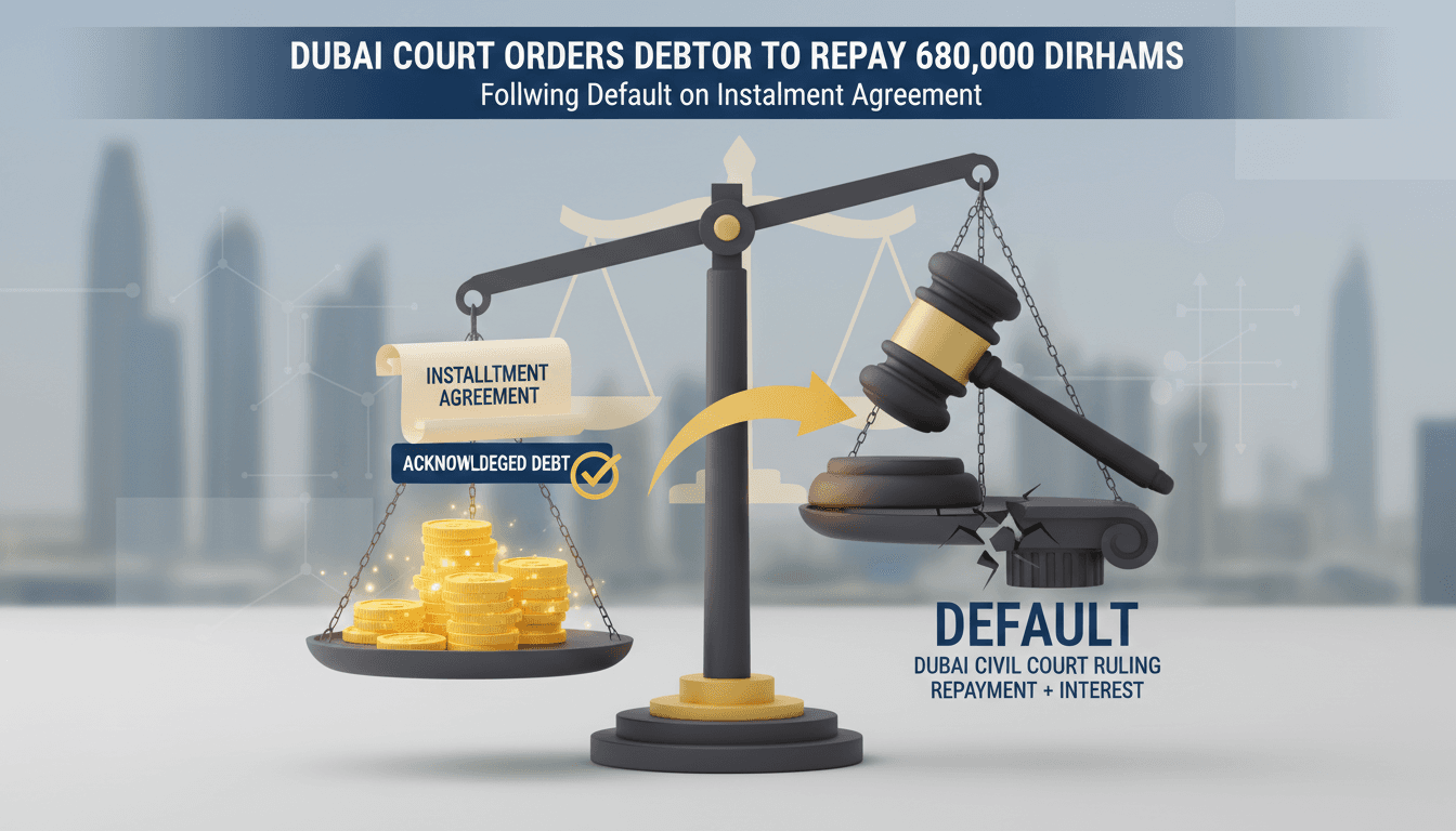 Infographic showing the debt acknowledgment process and legal implications in Dubai.