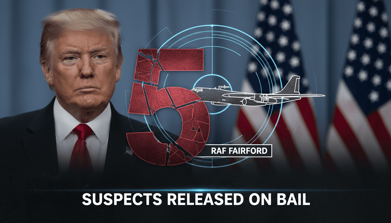 President Trump expressing surprise over UK bail decision for RAF Fairford suspects in alleged terror plot.