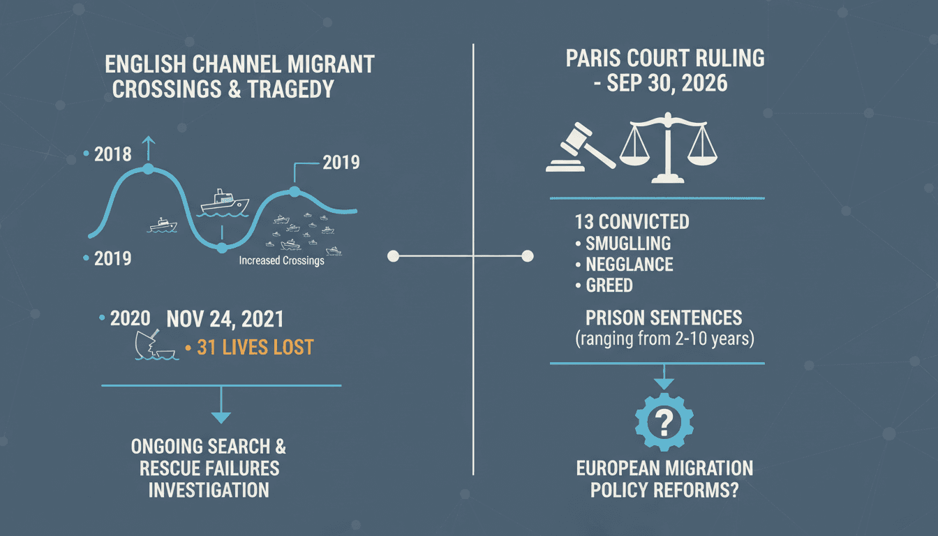 Infographic showing the timeline of the English Channel migrant crossings and legal outcomes of the court case.