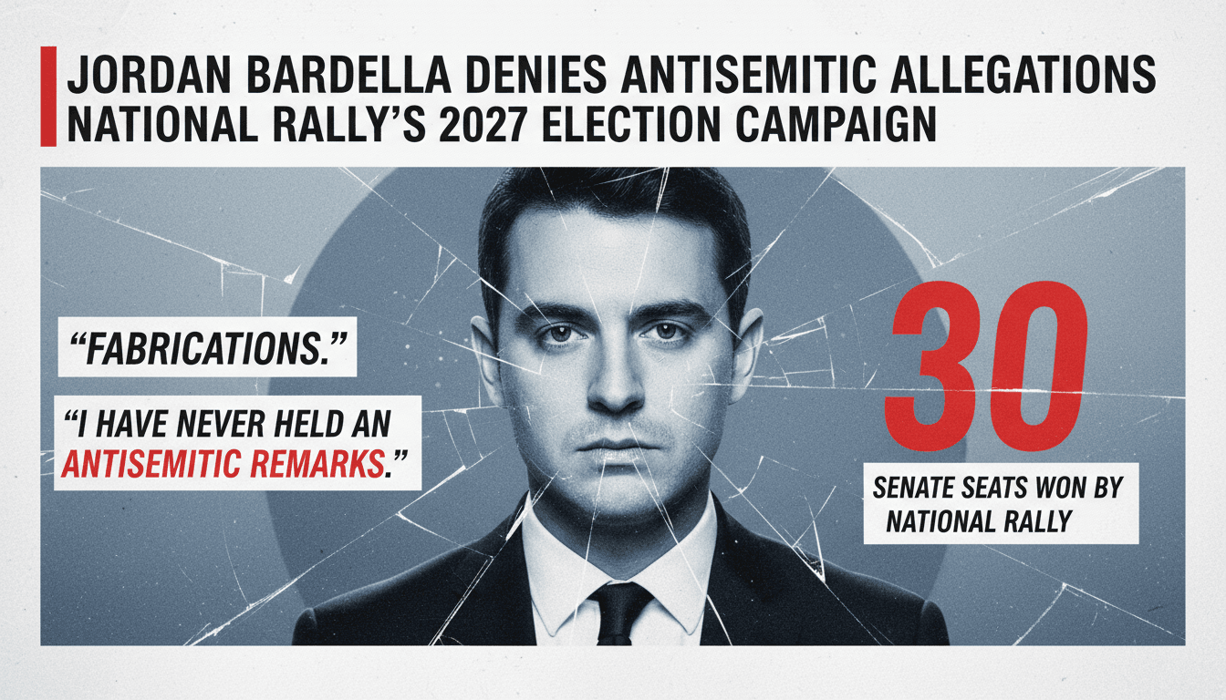 Jordan Bardella speaking at a parliamentary meeting, addressing antisemitism allegations against him.