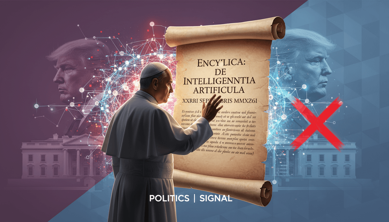 A visual representation of AI ethics and regulation, highlighting Pope Leo XIV's encyclical on technology.