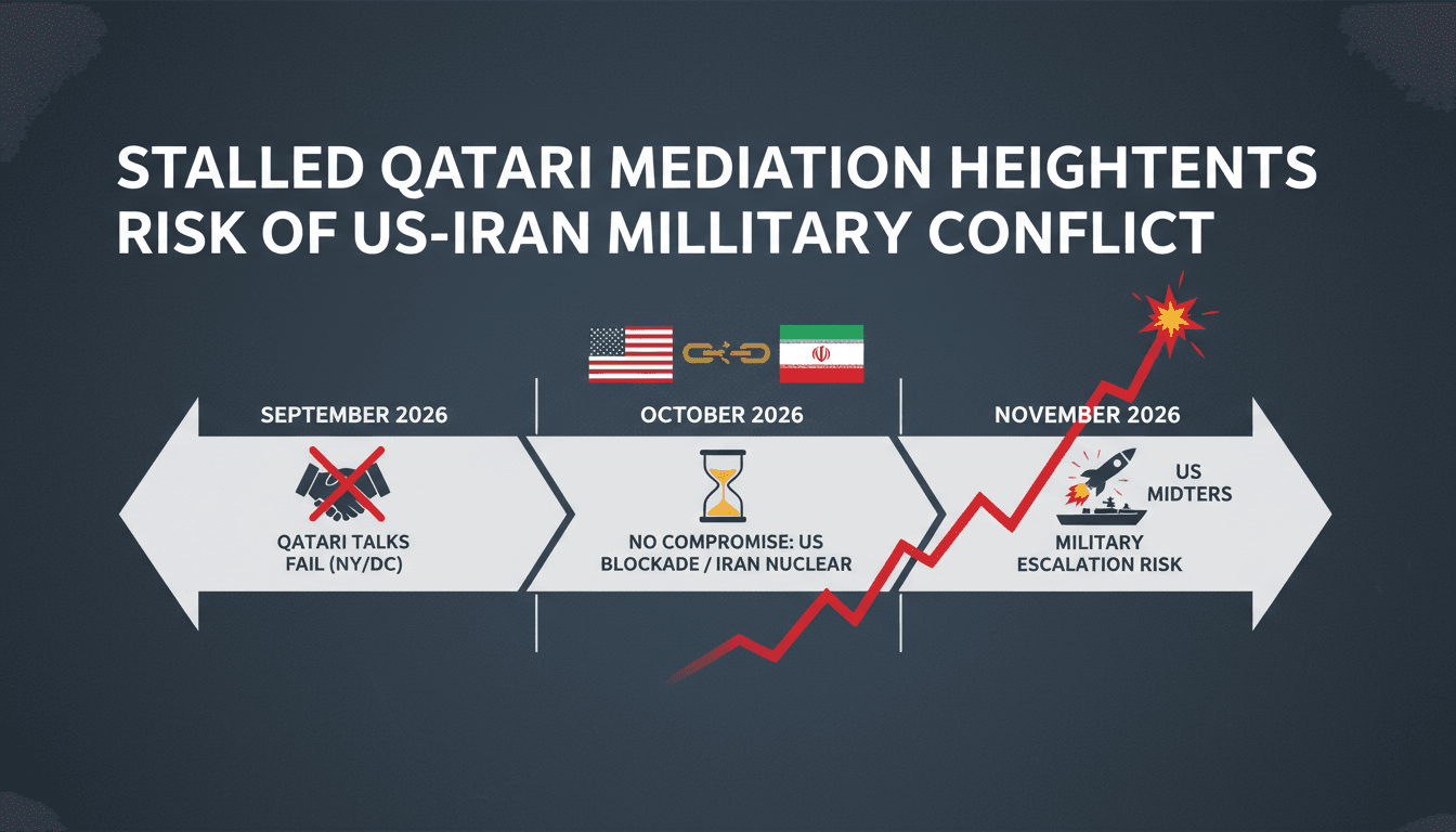 Infographic illustrating stalled Qatari mediation efforts and potential military escalation risks.