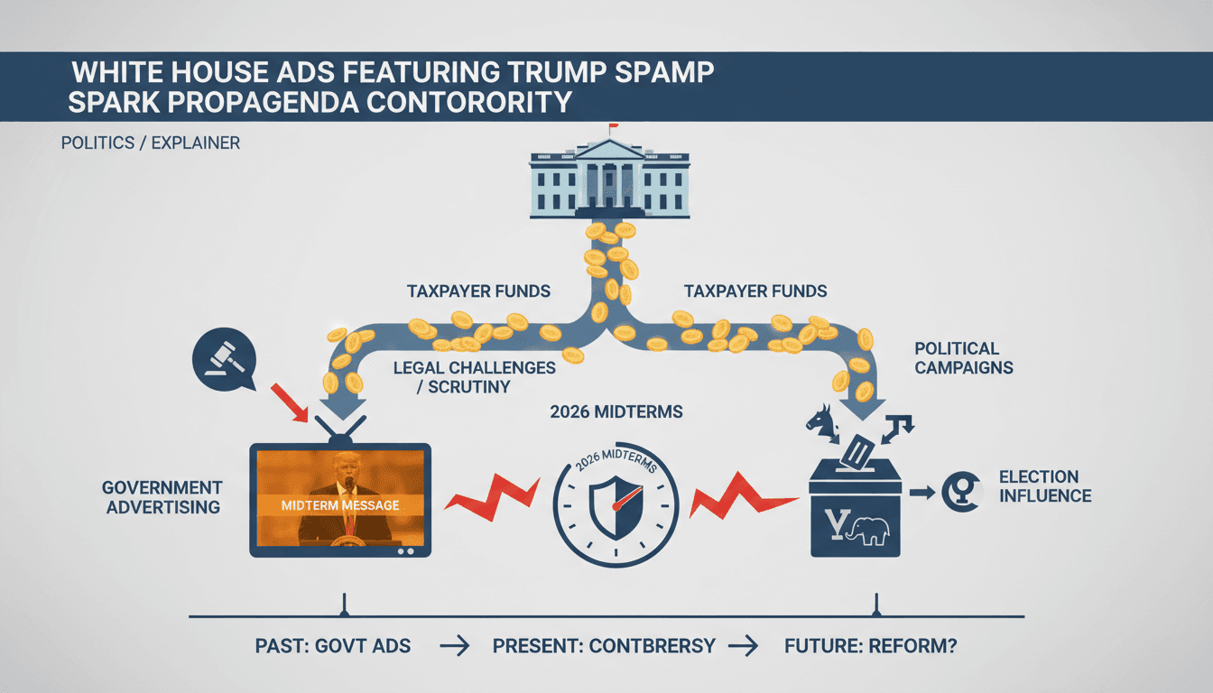 Infographic showing the flow of taxpayer dollars into Trump advertisements and the implications for governance.