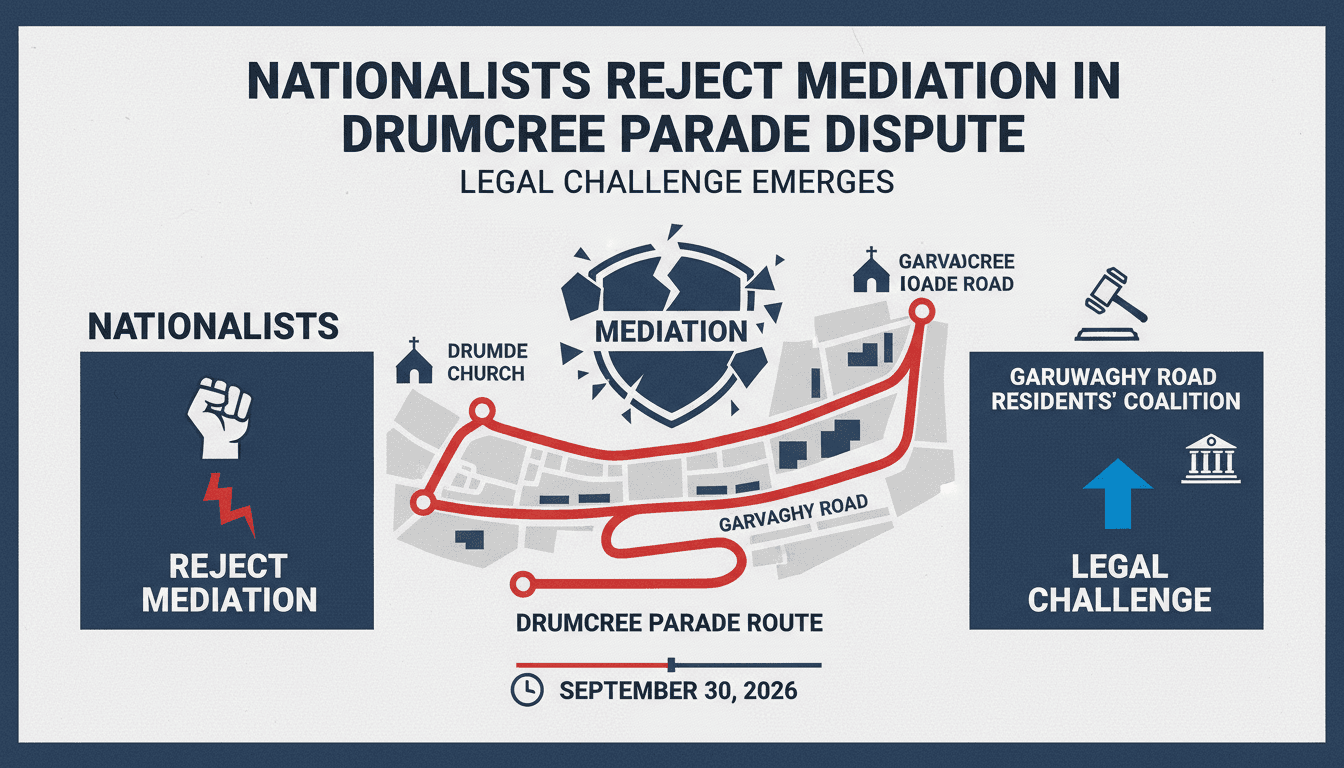 A map showing the Drumcree parade route and key participants in the mediation dispute.
