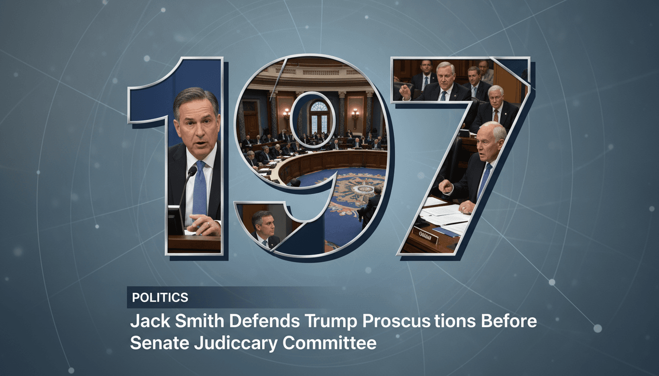 Jack Smith testifying before the Senate Judiciary Committee about Trump prosecutions, emphasizing evidence-based decisions.