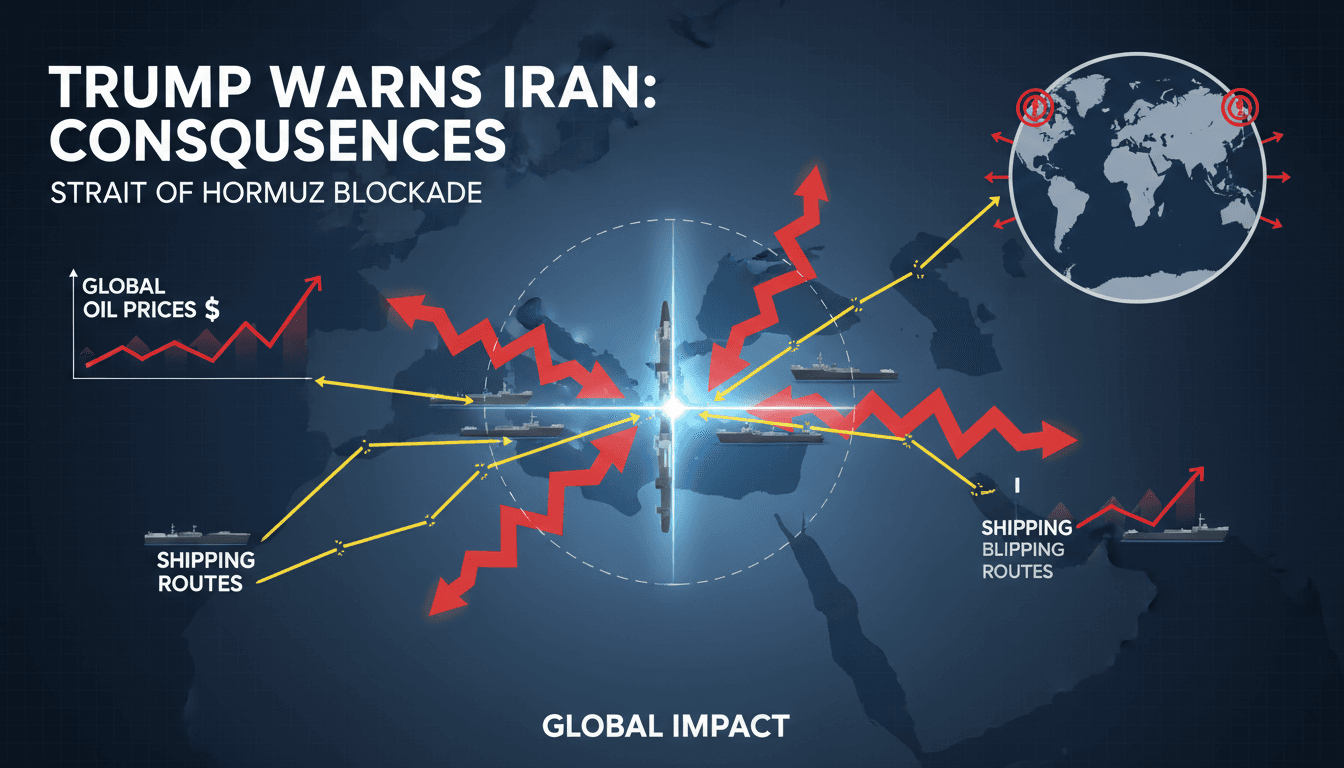 Infographic showing the impact of Trump's warning on Iran and global oil prices.