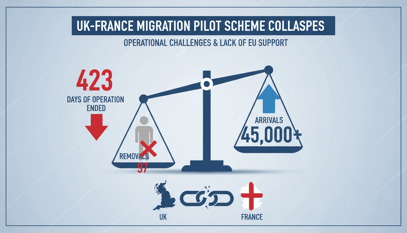 Infographic showing asylum seeker returns and arrivals during the UK-France migration pilot.
