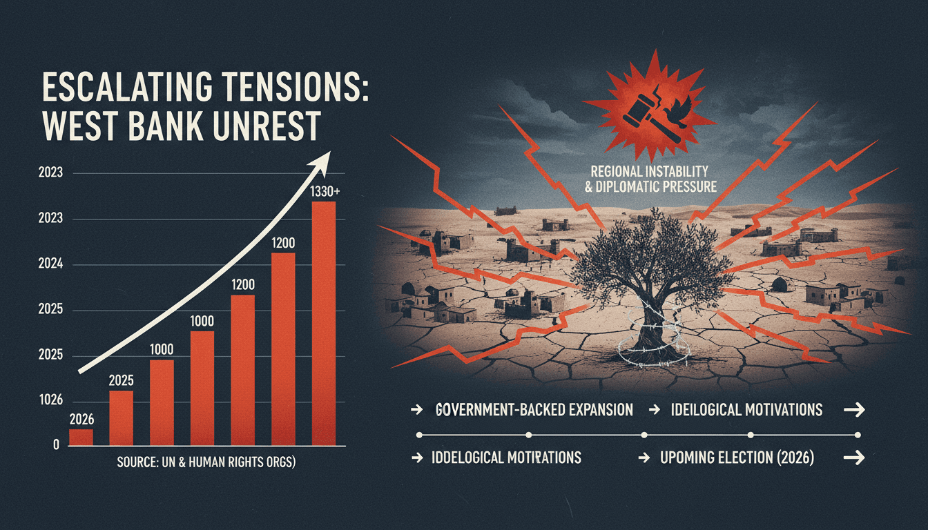 Infographic showing the rise in Israeli settler violence and its implications for regional stability.