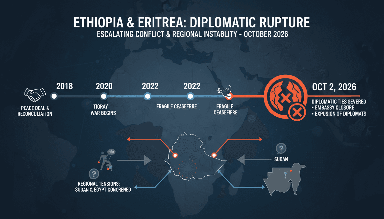 Map illustrating the diplomatic severance between Ethiopia and Eritrea amid ongoing conflict in the Horn of Africa.