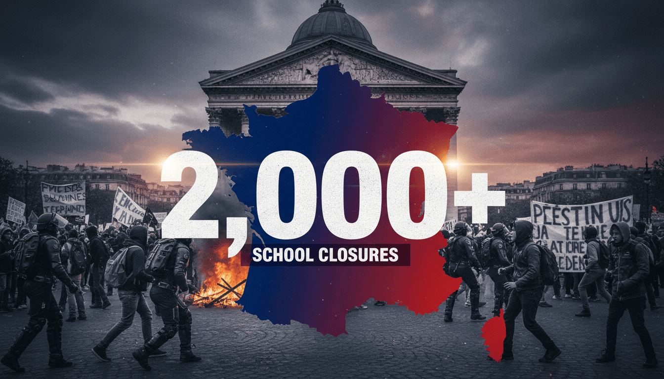 Students protesting in France, highlighting education issues and school closures during unrest.