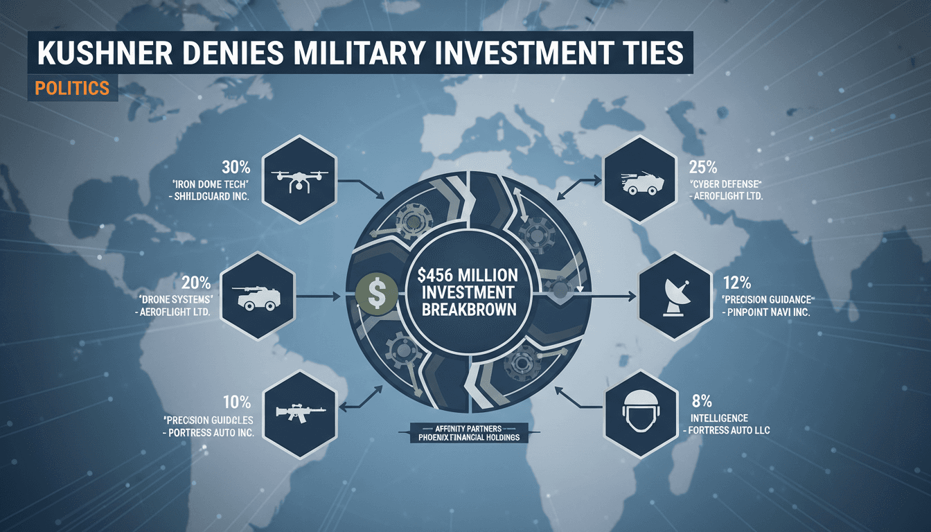 Infographic detailing Jared Kushner's investment ties to Israeli military suppliers and the $456 million figure.