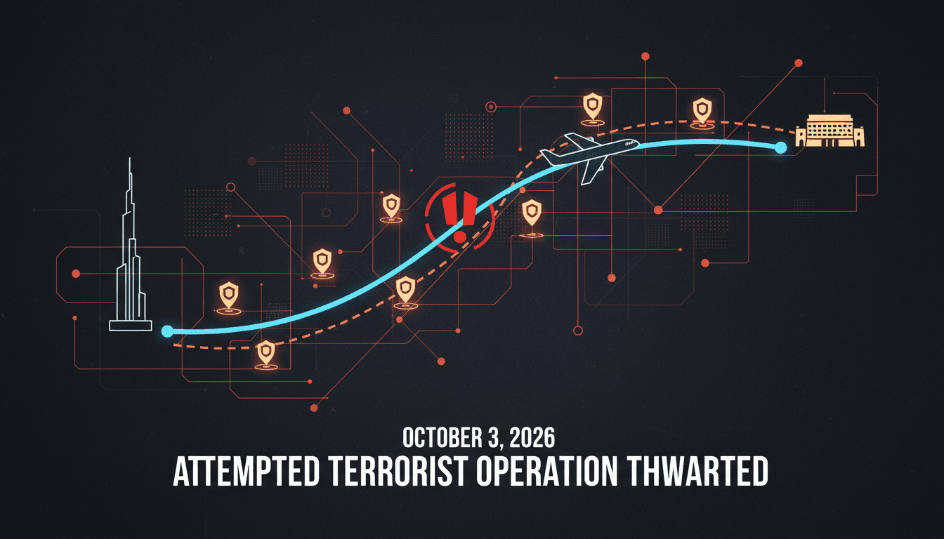 A graphic illustrating the Flydubai flight path from Dubai to Tel Aviv, emphasizing security measures.