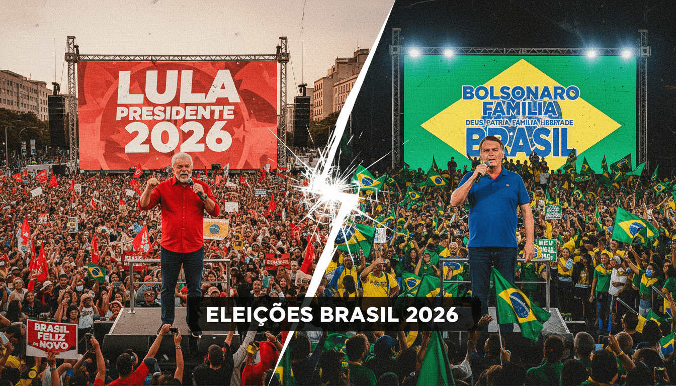 Lula and Flavio Bolsonaro at campaign events, showcasing crowd sizes and political messages.