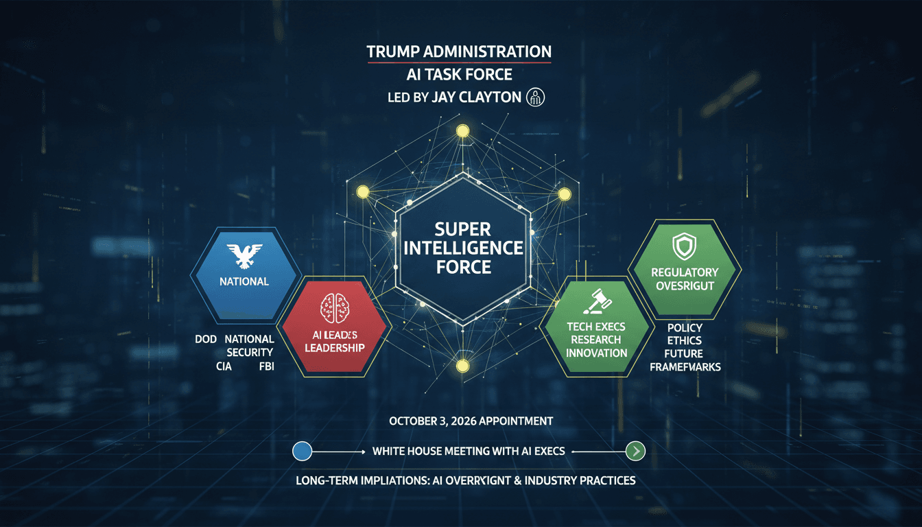 Infographic showing the structure and key players of Trump's AI Task Force.