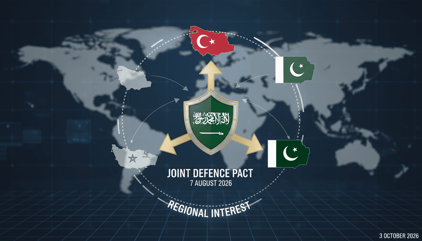 A visual representation of the Mecca Joint Defence Agreement among Saudi Arabia, Turkey, and Pakistan.