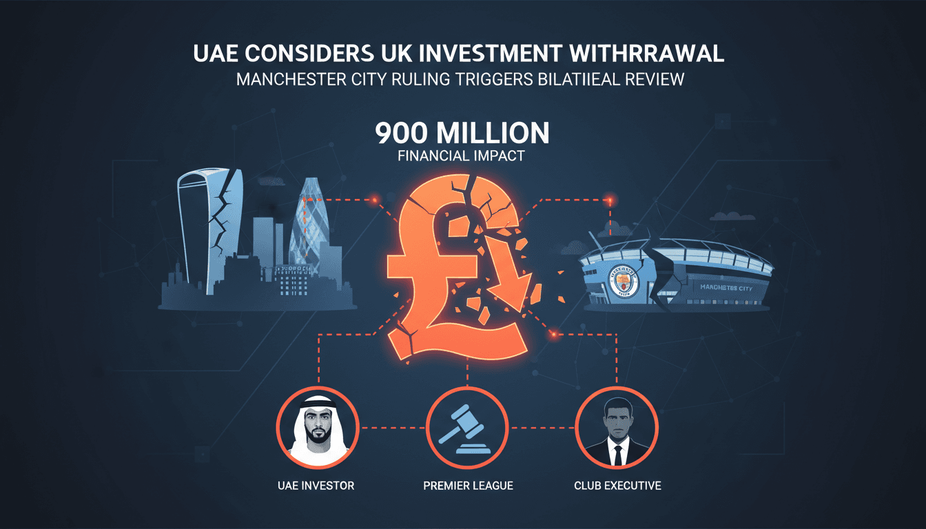 Infographic showing the £900 million impact of Manchester City's financial breaches and potential UAE investment withdrawal.