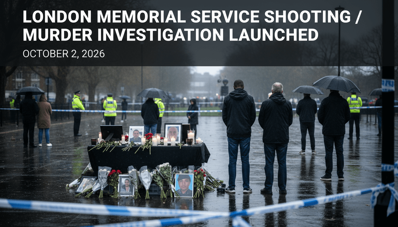 A somber memorial service scene in East Acton, highlighting the recent fatal shooting incident.