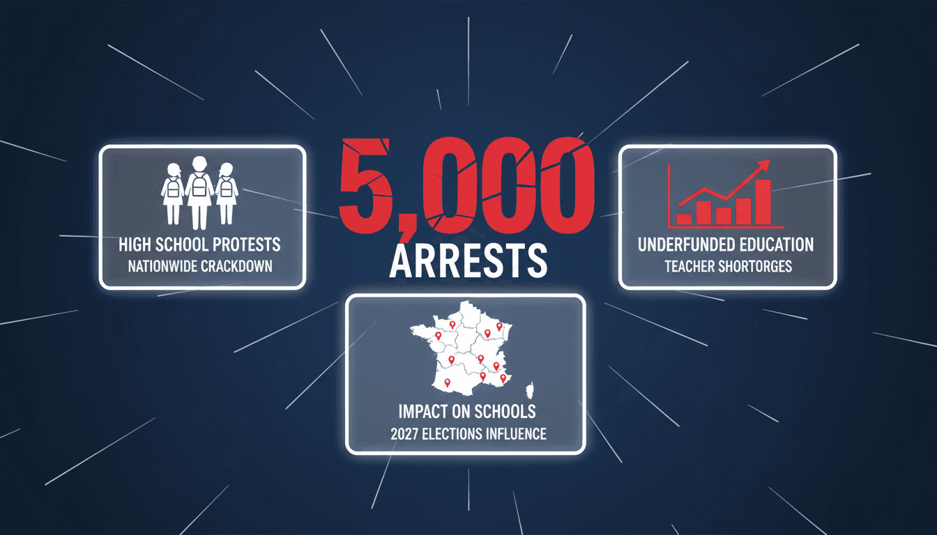 A visual representation of the protests in France, highlighting the number of arrests and key educational issues.
