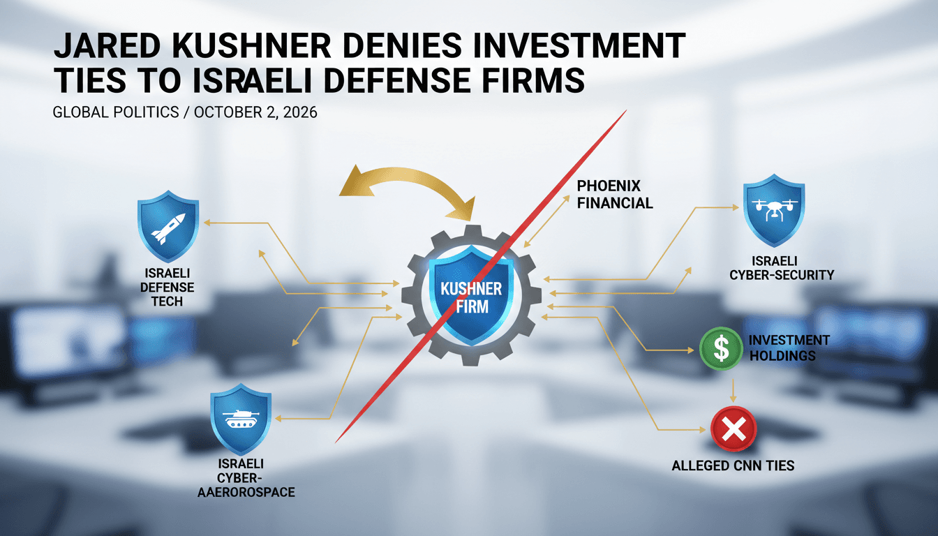 Infographic showing Jared Kushner's financial ties to Israeli defense investments and their implications.