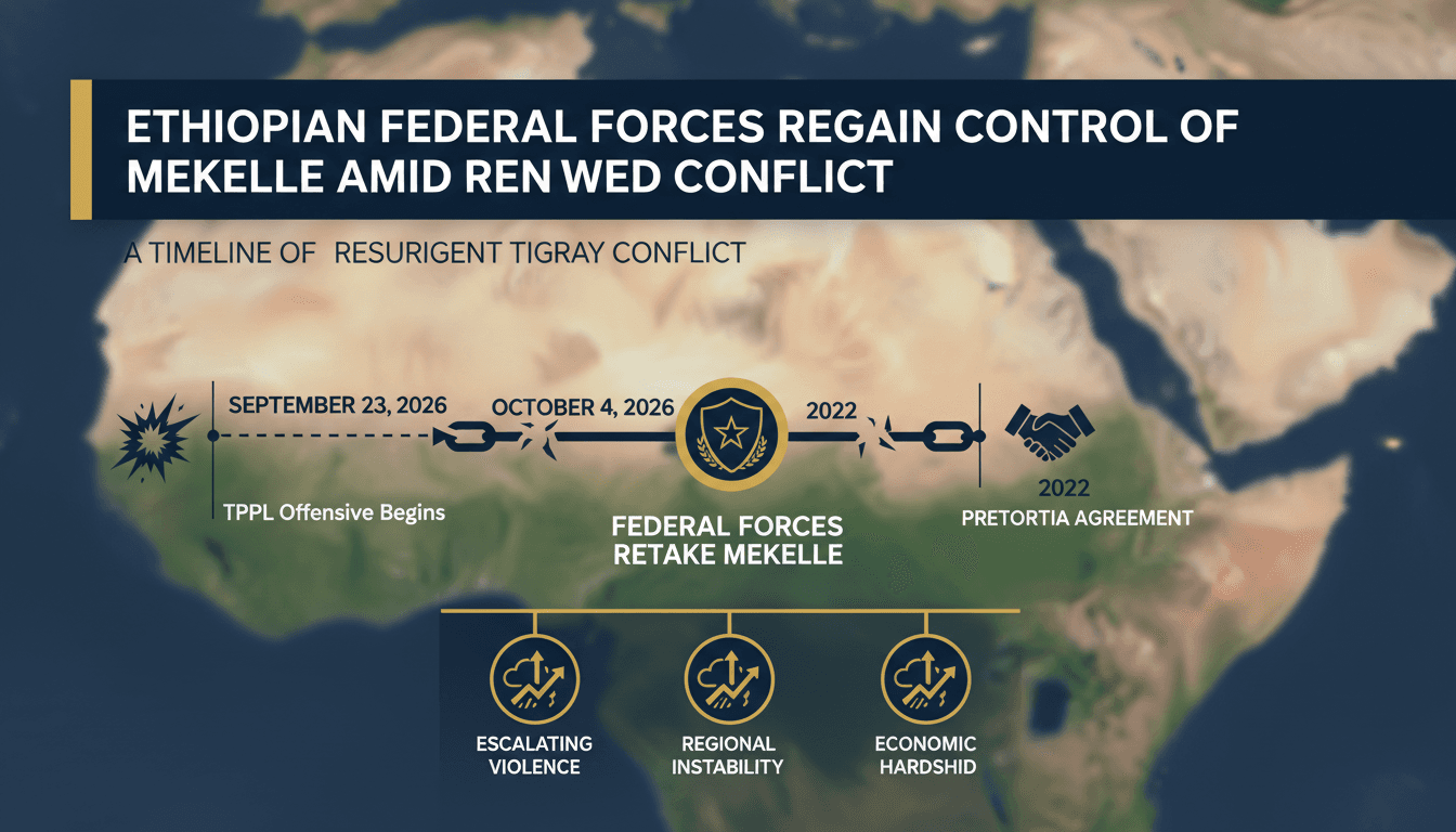 Map showing the retaking of Mekelle by Ethiopian federal forces amid ongoing conflict in the Tigray region.