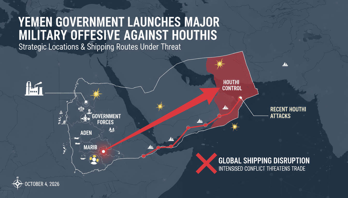 Map highlighting Yemen's military operation and strategic shipping routes affected by the conflict.