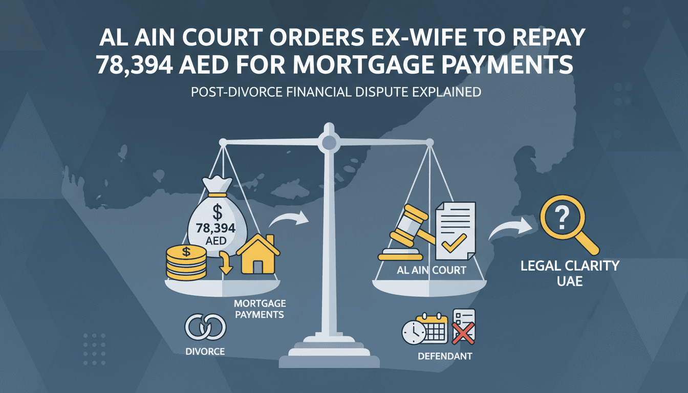 Infographic showing financial obligations and legal processes in post-divorce property disputes in the UAE.