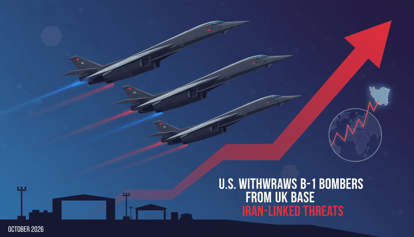 U.S. B-1 bombers at RAF Fairford, highlighting military readiness amid Iran-linked threats.