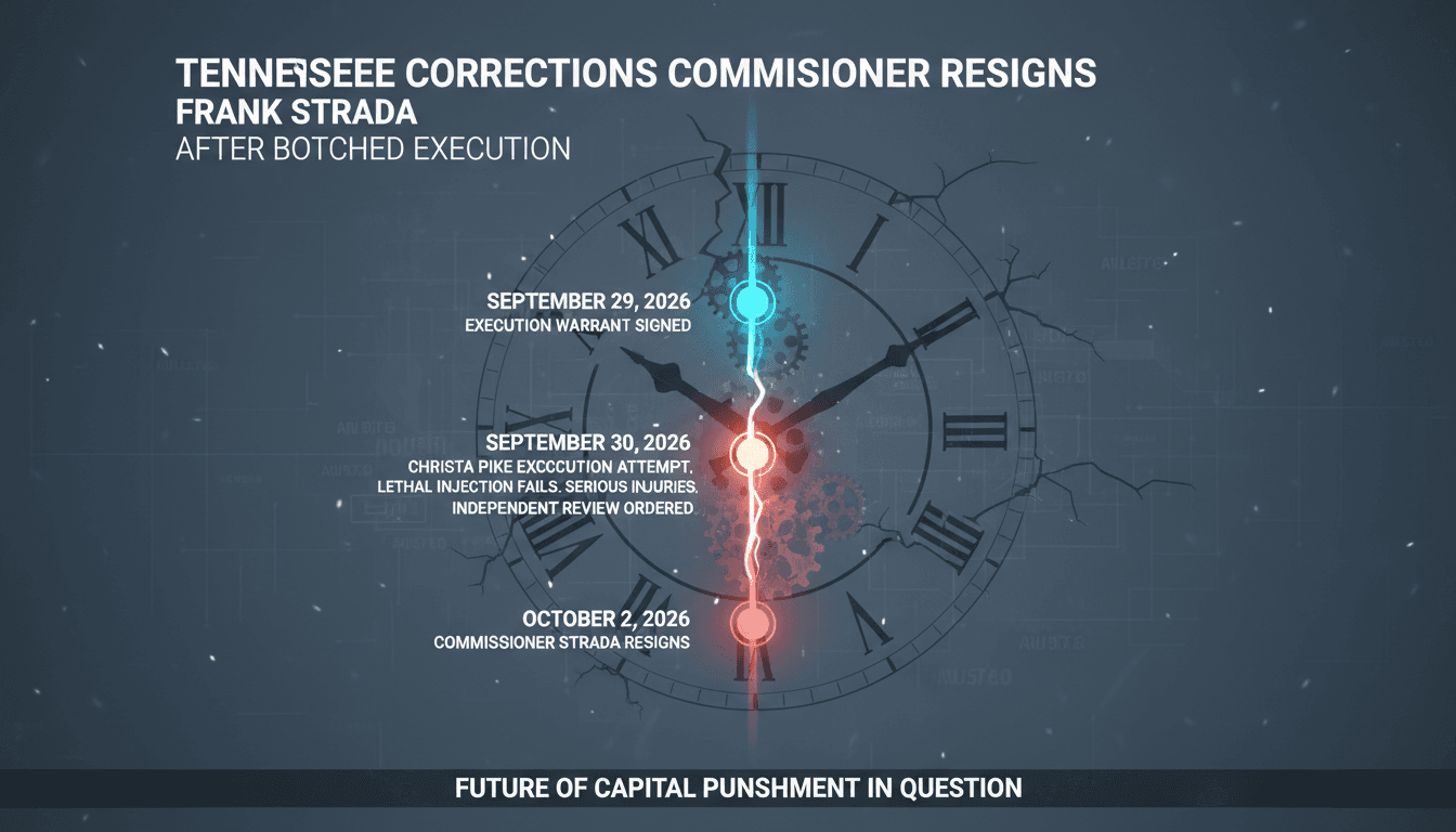 A graphic depicting the resignation of Tennessee Corrections Commissioner Frank Strada following a botched execution attempt.