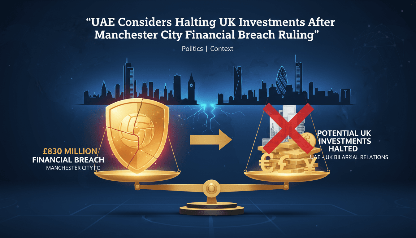 Infographic showing the £830 million financial breach by Manchester City and its potential impact on UAE-UK investments.
